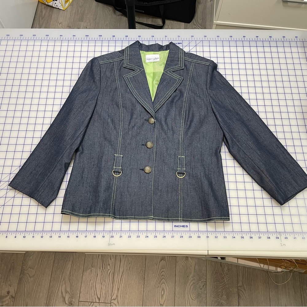 Vanity Dark Indigo Denim Blazer with Lime‎ Green Lining